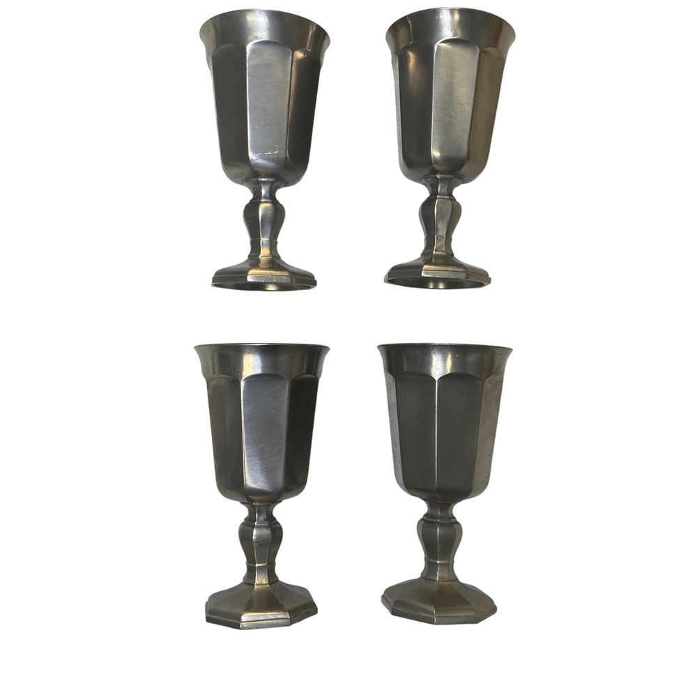 Vintage Set of 4 Gorham Pewter PH24 Goblets Chalice Cups Hexagon Pedestal